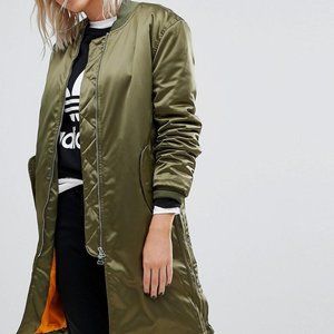 Long olive green army bomber